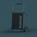 Hand truck mockup in minimalist style with promotional text space, displaying design versatility on a plain background for branding.