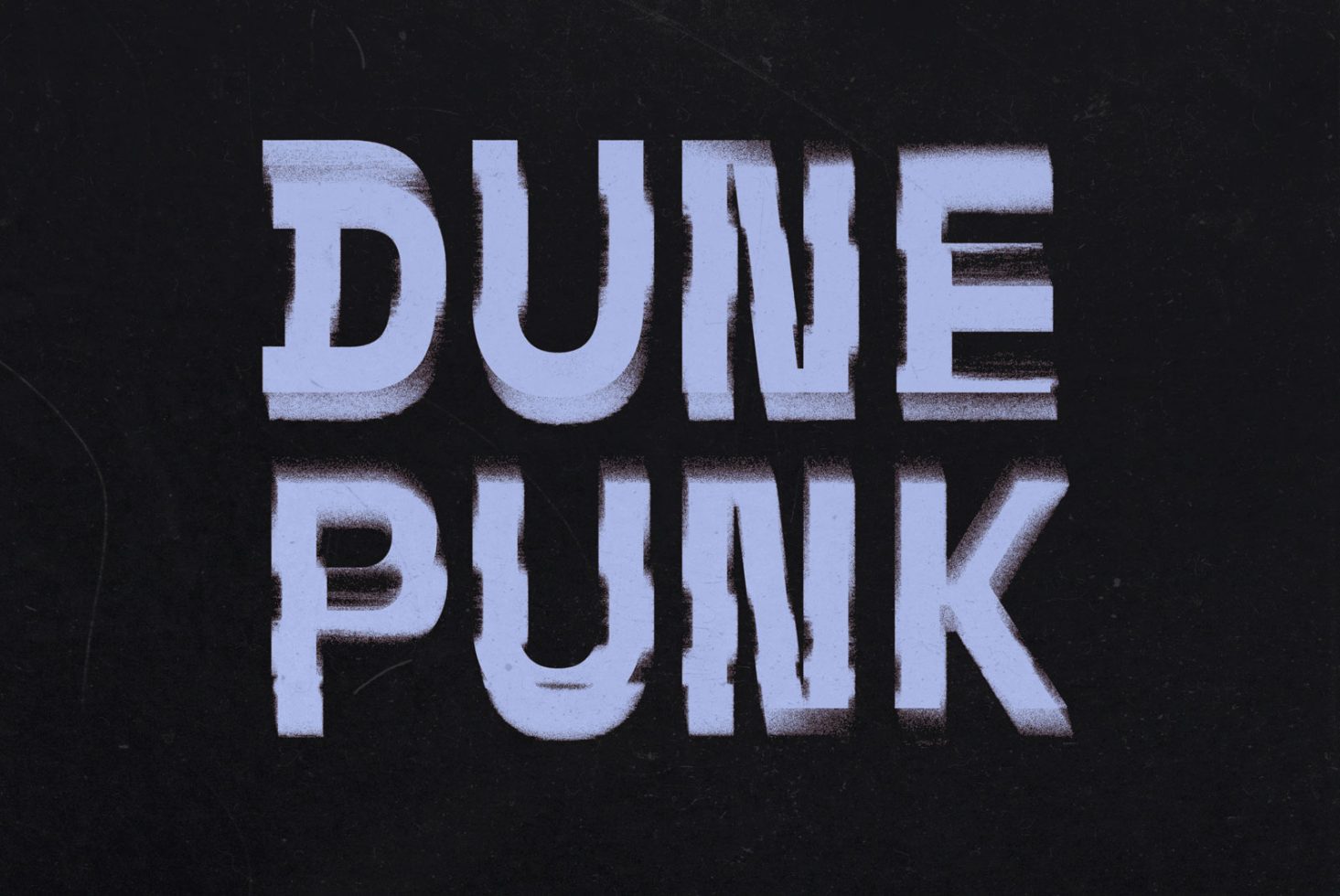 Bold stencil font design DUNE PUNK sprayed on textured black background, ideal for graphics and font design inspiration.