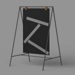 Realistic sandwich board mockup in a minimalistic setting, perfect for displaying signage designs and branding for design portfolios.