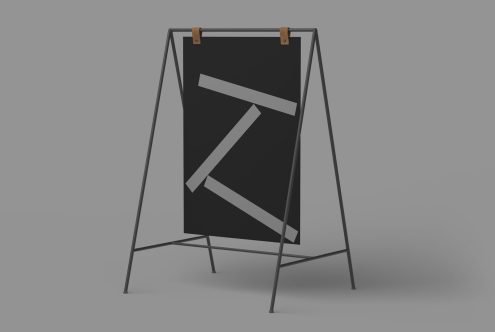 Realistic sandwich board mockup in a minimalistic setting, perfect for displaying signage designs and branding for design portfolios.