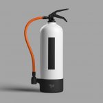 3D rendered fire extinguisher mockup, isolated on grey background, ideal for product design presentations and assets for designers.