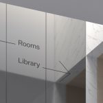 Modern wayfinding signage mockup displayed in an interior corridor with elegant marble finish for graphic designers.