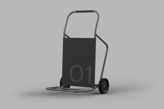 3D rendering of a modern hand truck with a sleek design on a neutral background, ideal for product mockups, graphic design, and creative templates.