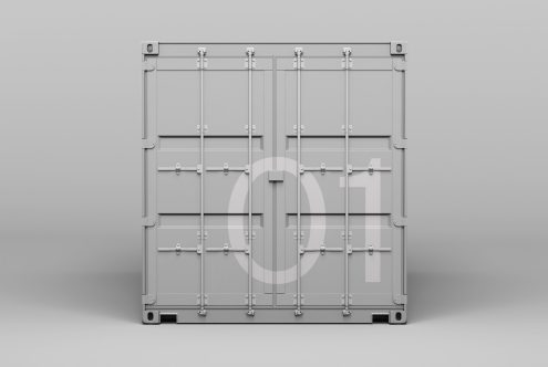 Realistic 3D model of a shipping container for mockups, showcasing product packaging and storage designs, isolated on a plain background.