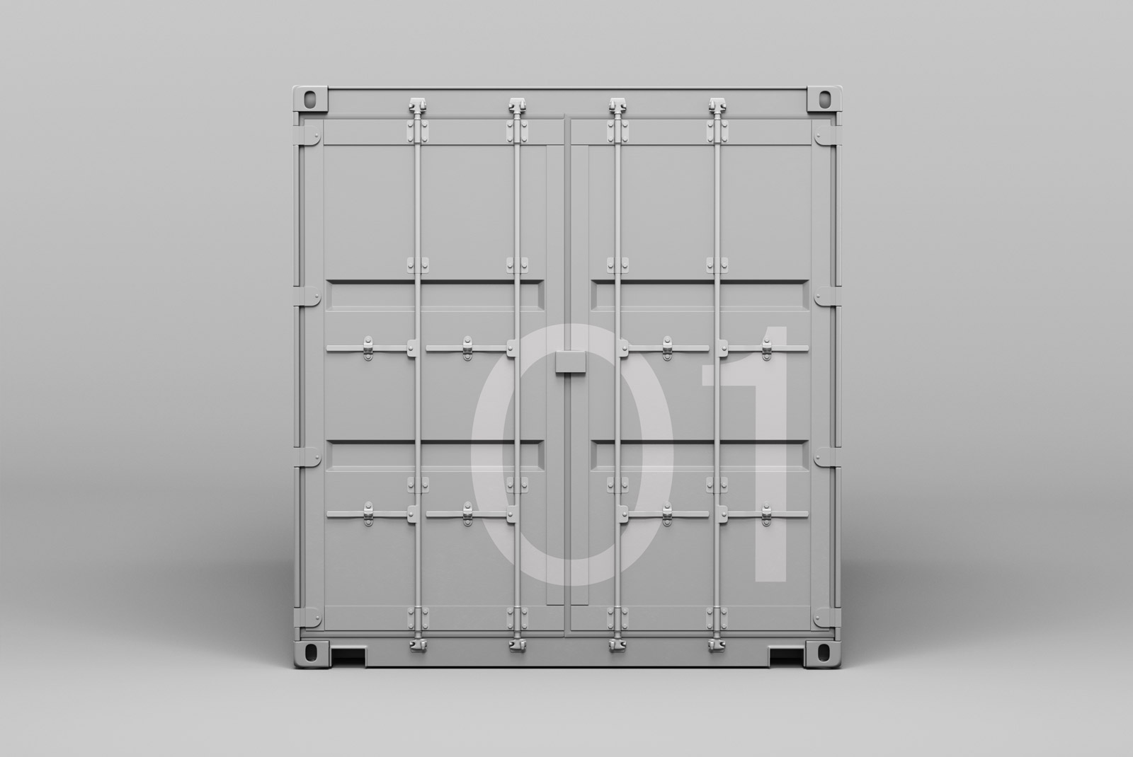 Realistic 3D model of a shipping container for mockups, showcasing product packaging and storage designs, isolated on a plain background.