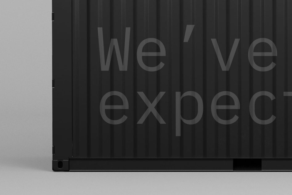 3D shipping container mockup with embossed text effect, perfect for product design presentations, in a minimalist style.