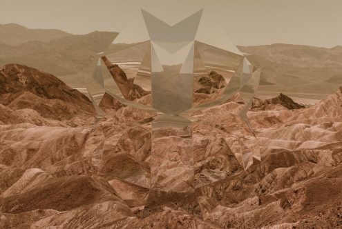 Abstract desert landscape with geometric overlay for modern graphic design, ideal for creative backgrounds or textured mockups.