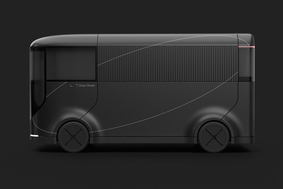 Sleek dark bus mockup with striped texture side panel