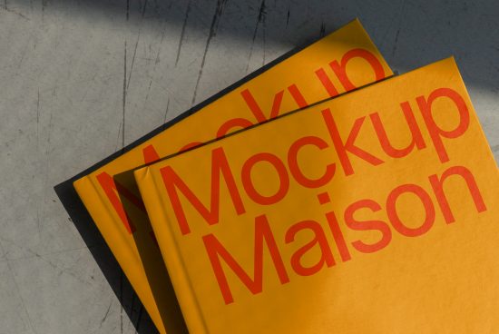 Close-up of stacked magazine mockups with bold typography on cover, ideal for presentation graphics, design templates, print mockup.