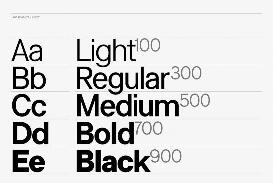 Font weight examples from light to black showcasing typography for designers in digital asset marketplace.