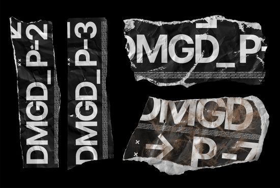 Torn paper texture mockups with bold typography, distressed urban design elements, suitable for graphic design presentations.