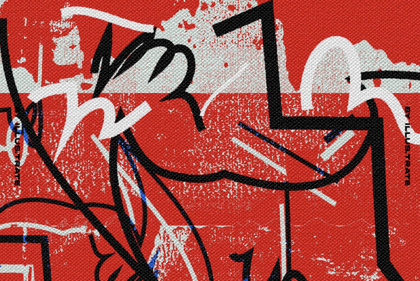 Abstract street art inspired digital graphic with dynamic lines and splashes on a textured red background, ideal for urban design projects.