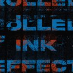Distressed rolled ink text effect graphic with vibrant blue and red on black, ideal for eye-catching designs in posters, ads, or apparel.