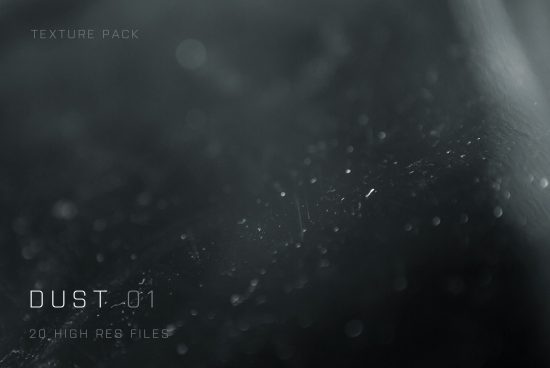 Dark abstract dust texture pack with 20 high resolution files for graphic design, suitable for background overlay or digital artwork elements.