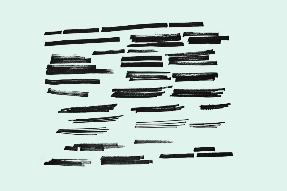 Multiple overlapping marker strokes, mixed texture weights scattered