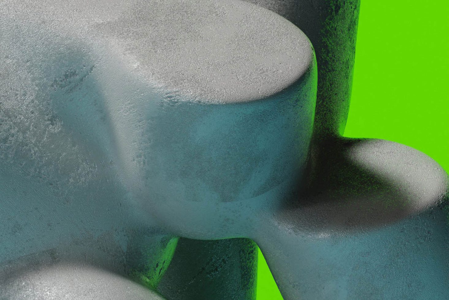 Abstract 3D texture in shades of gray and blue with vivid green background, suitable for graphic design elements or backgrounds.