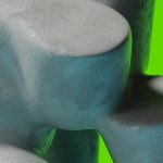 Abstract 3D texture in shades of gray and blue with vivid green background, suitable for graphic design elements or backgrounds.