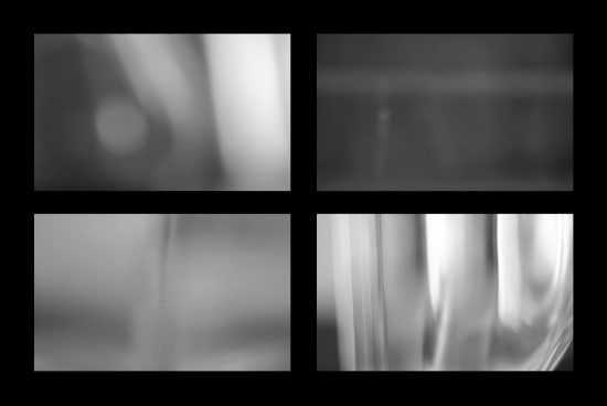Abstract blurred black and white images set, ideal for background, overlay, texture, or graphic design elements. Monochrome, versatile, high-resolution.