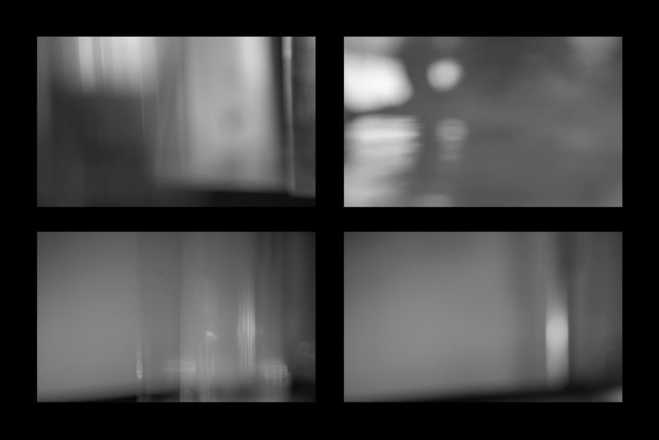 Soft focus glass textures with window light diffusion, grayscale tones