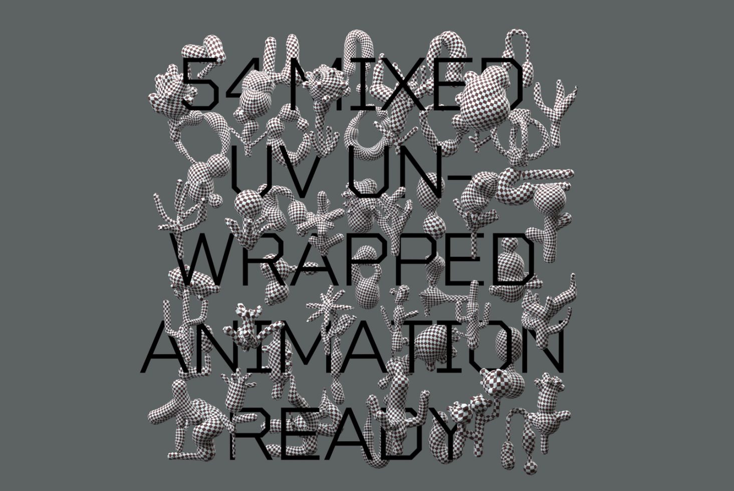 3D animals pattern design overlaying bold typography, suitable for graphics and animation mockups, with a modern monochrome aesthetic.