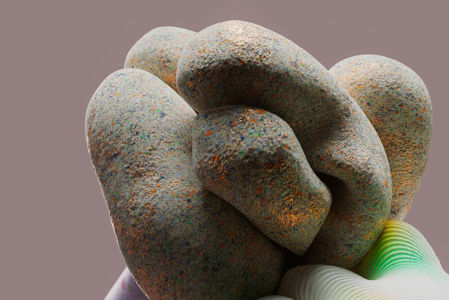 Abstract terrazzo sculpture 3D render with vibrant textures for modern graphic design and contemporary art mockup.