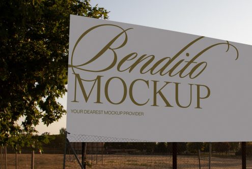 Outdoor billboard mockup with elegant script font against a natural backdrop, ideal for presenting advertising designs to clients.