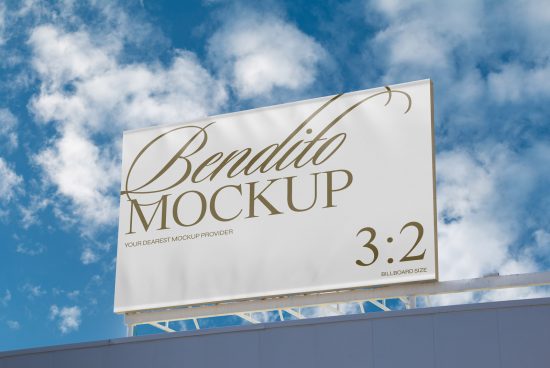 Billboard mockup with elegant script font on a clear sky background for outdoor advertising design presentation, high-resolution digital asset.