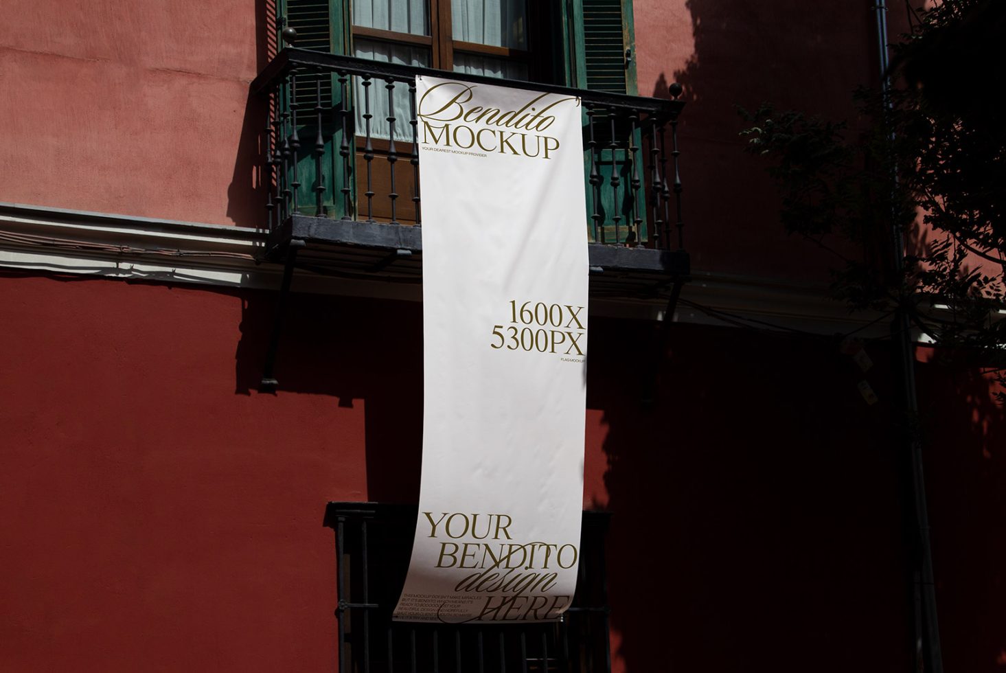 Vertical banner mockup on a classic building facade for outdoor advertising and branding design presentation, clear sky, high resolution.