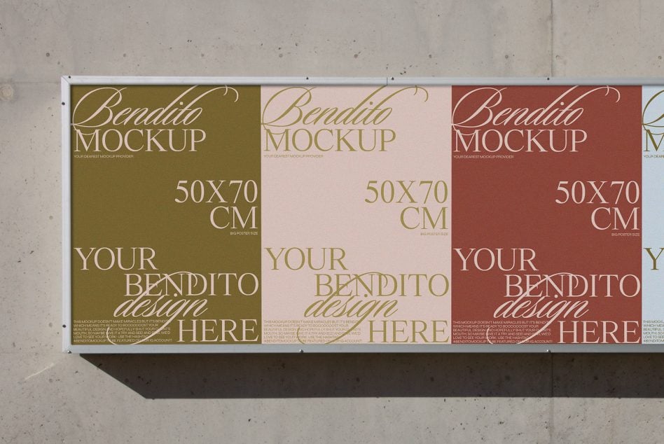 Three large format posters in olive, blush, burgundy showing color variation mockup