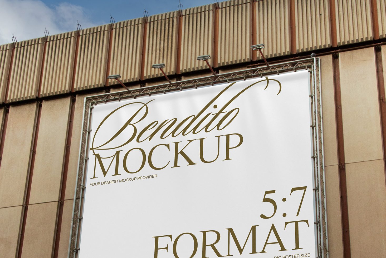 Outdoor billboard mockup showcasing stylish font design with a 5:7 aspect ratio, ideal for advertising and graphic design previews.