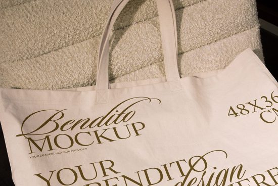 Elegant tote bag mockup featuring cursive typography, ideal for presentations, branding, and graphic design products. Essential for designers' portfolios.