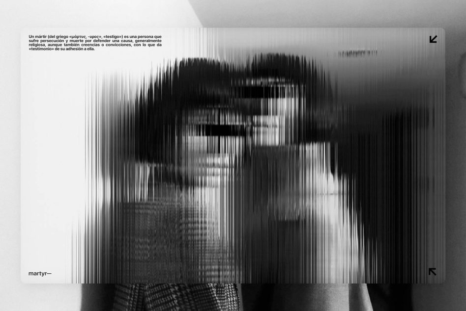 Black white portrait of two people with vertical line scan effect texture overlay