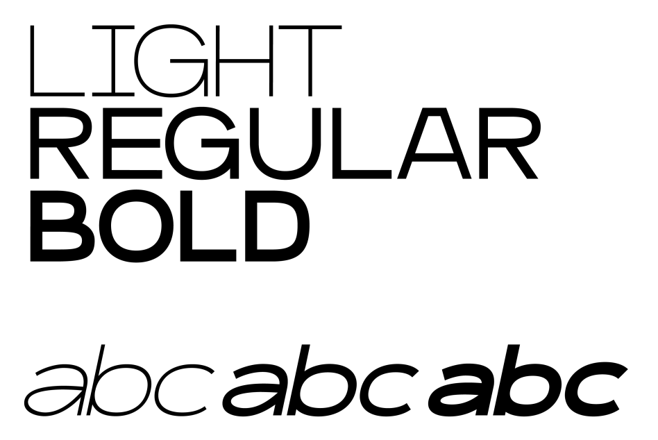 Font weight variations display with words LIGHT, REGULAR, and BOLD above lowercase letters, showcasing typography design for graphics and templates.