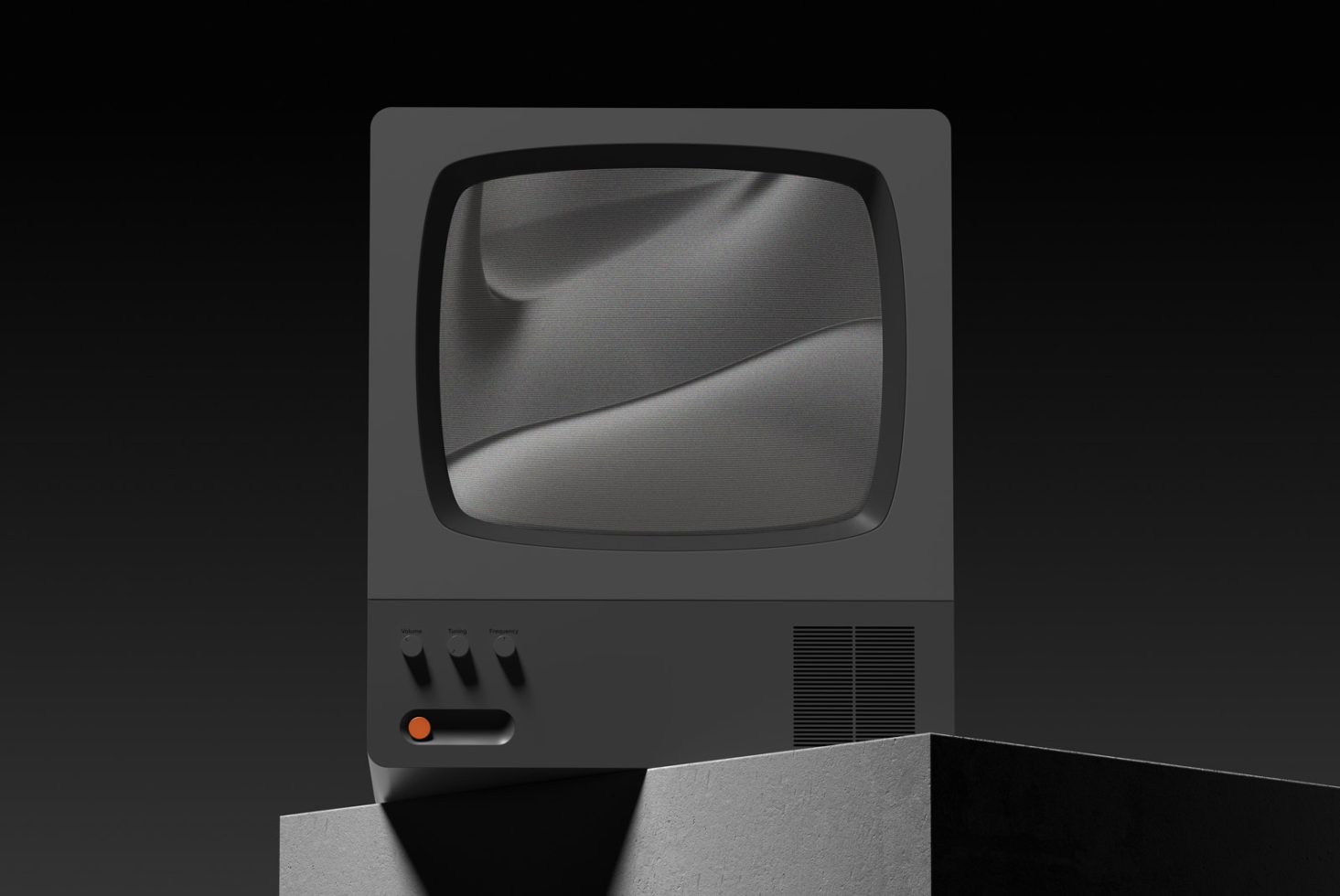 Retro TV mockup on dark background with editable screen, designers digital asset for vintage template presentations, realistic rendering, 3D design.