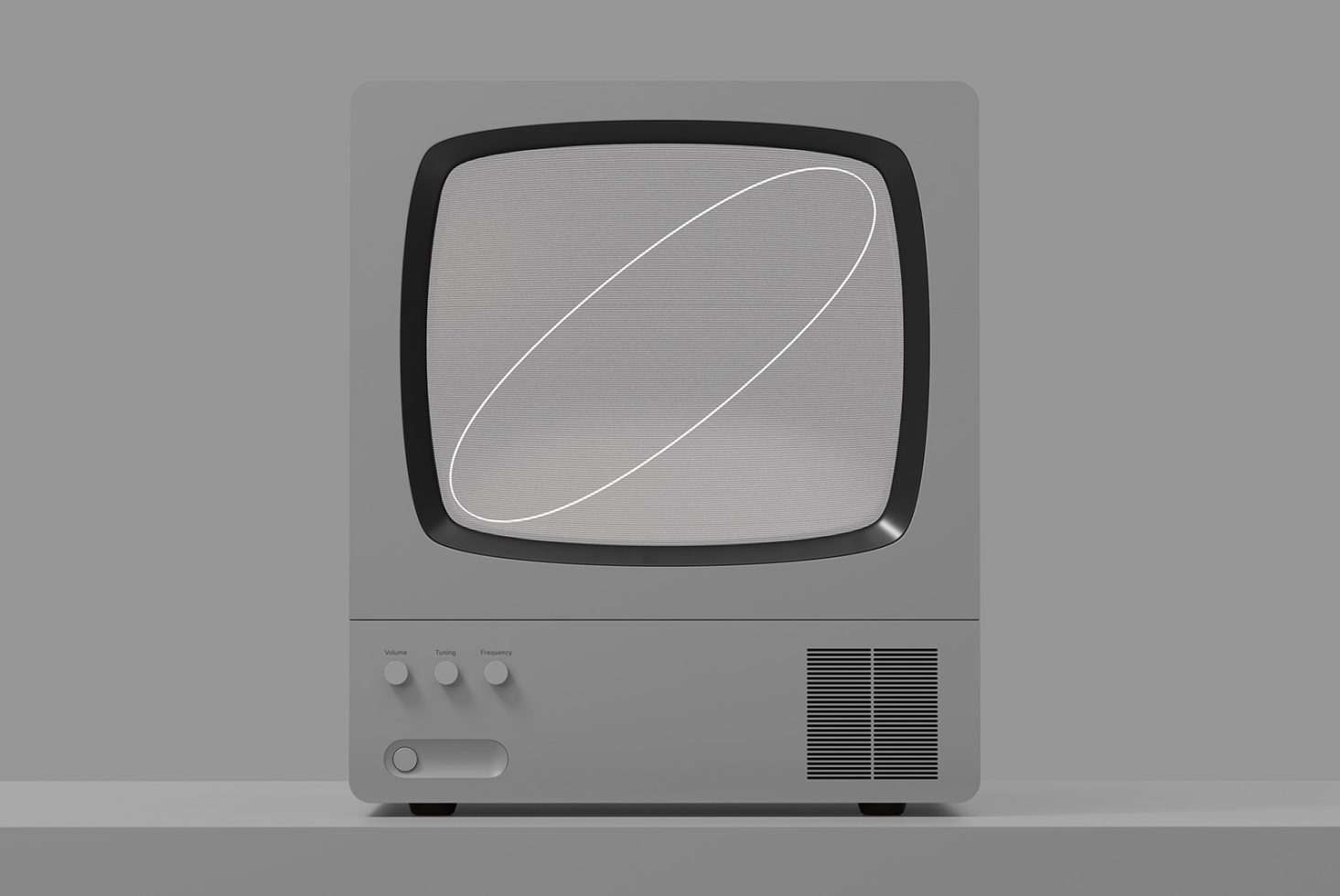 Vintage television mockup with minimalistic design on a grey background, ideal for retro-themed graphics and showcasing designs.