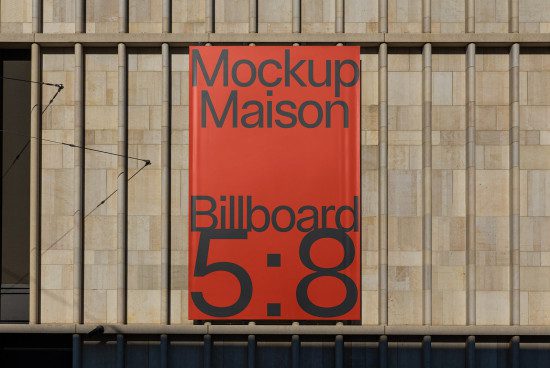 Outdoor billboard mockup on building facade, realistic urban advertising design template, high-resolution digital asset for graphic designers.