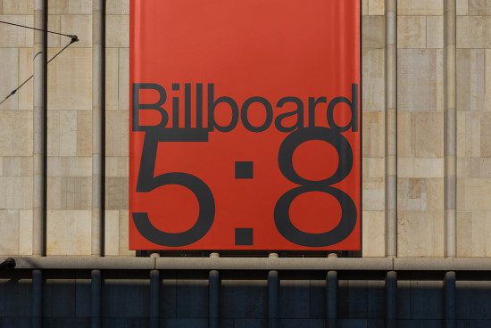 Urban billboard mockup on building facade with editable design for advertising, large format printing, and outdoor marketing materials.