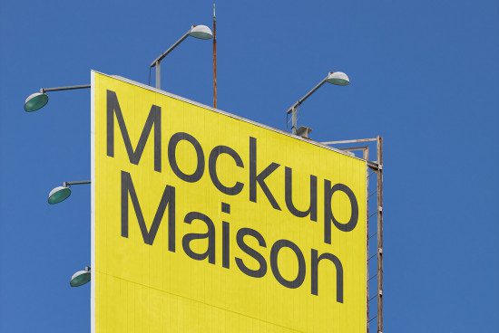 Bold black text on a yellow background billboard mockup under blue sky, perfect for vibrant advertisement designs and presentations.