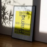 Poster frame mockup in sunny room with natural plant shadow, showcasing design space, for graphics and templates display.