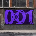 Urban billboard mockup with bold purple abstract design, perfect for designers to showcase advertising graphics in a realistic street setting.