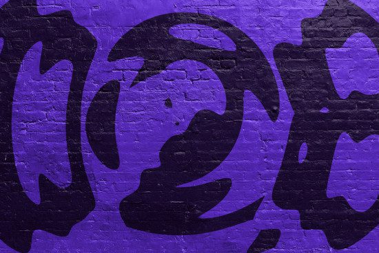 Purple brick wall with abstract graffiti for graphic design projects, trendy urban background texture, suitable for mockups and templates.