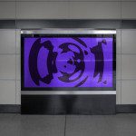 Urban billboard mockup in a subway station with purple abstract advertising graphic design, perfect for presentations and portfolio displays.