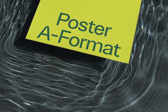 Yellow A-Format poster mockup with textured wavy background for product design display, ideal for showcasing graphic design work.