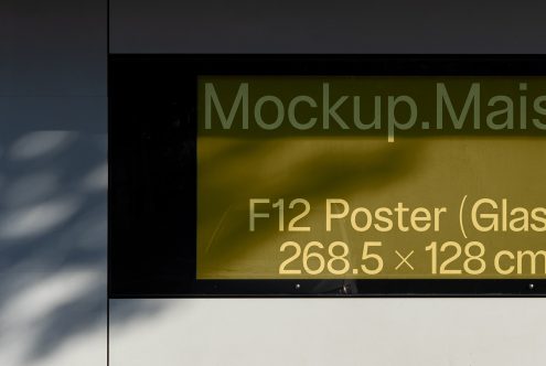 Poster mockup design displayed on outdoor billboard with shadows, suitable for presenting advertising and branding graphics.