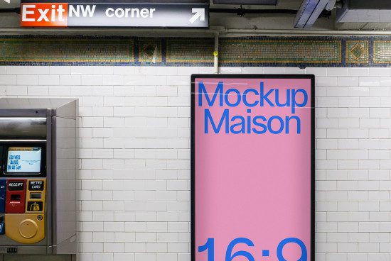 Subway station advertisement mockup in realistic environment for poster display design presentations, urban advertising, and graphic templates.