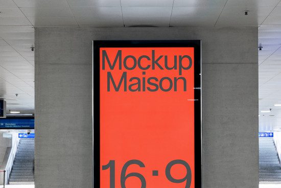 Vertical billboard mockup in a modern interior setting, showcasing bold typography design, ideal for advertising and branding presentations.