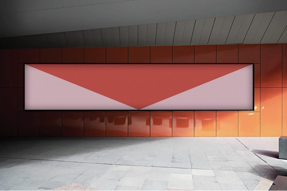 Red chevron shape on horizontal digital screen in minimal space