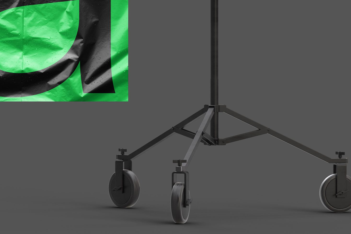 Professional studio lighting stand with wheels and green material backdrop, ideal for mockup and template design assets.