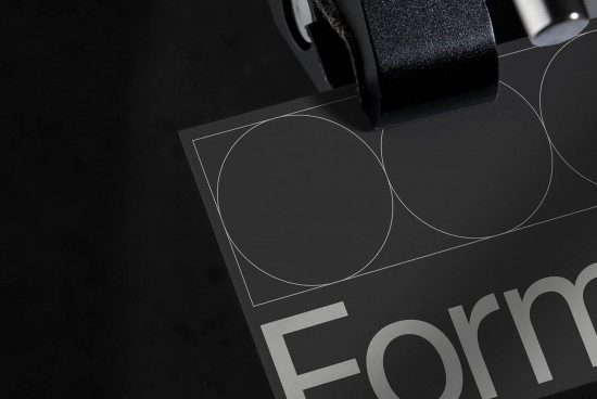 Close-up view of elegant typography design print on black card with tape, ideal for showcasing graphic design and font styling.