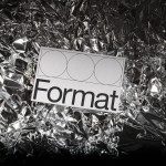 Card with word Format on textured foil background, ideal for mockup graphics, trendy presentation design asset for designers.